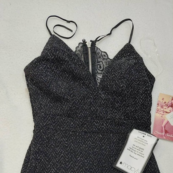 EMERALD SUNDAE SZ S black shimmer lace back bodycon mini dress NWT B59 - Picture 5 of 8